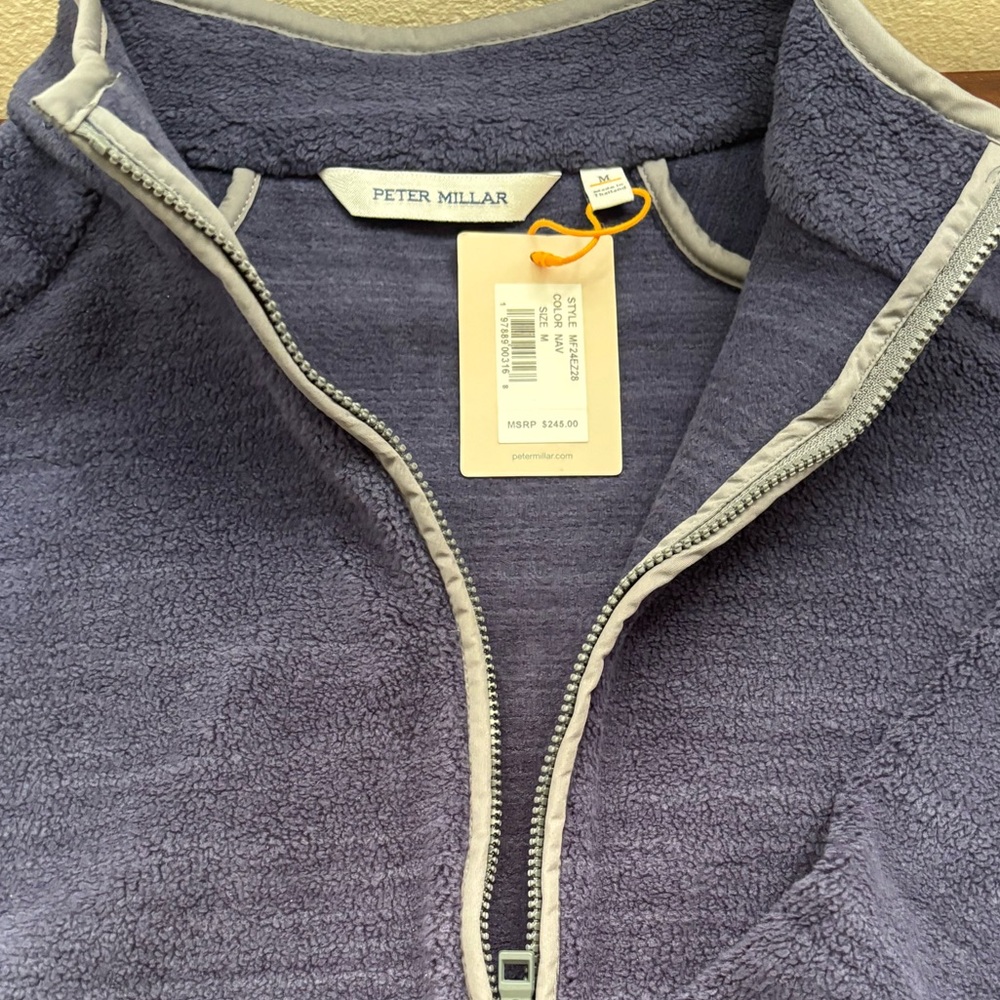 Peter Millar Men's Navy Zip-Up Crown Sport Fleece Sweater - Picture 5 of 10